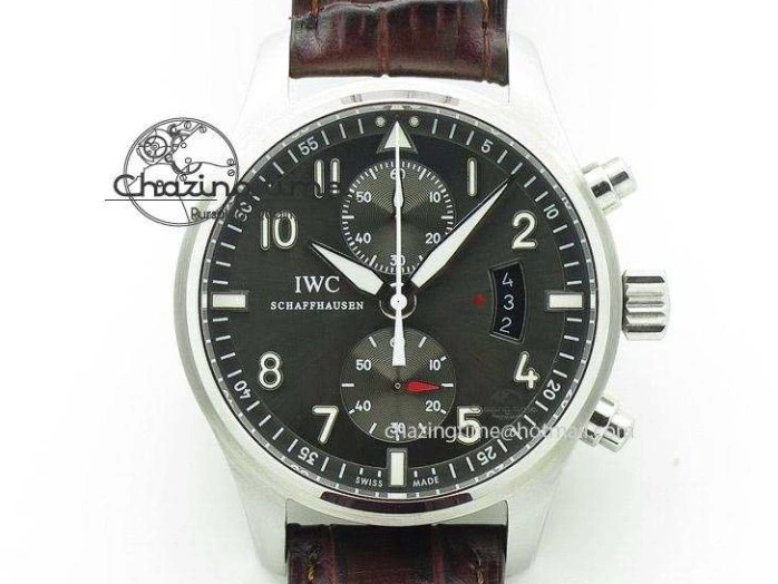 MIROTIME 0126 Pilot Chrono SS AZF 1:1 Best Edition Black Dial Orange Markers on Brown Leather Strap A EasyCare 7065